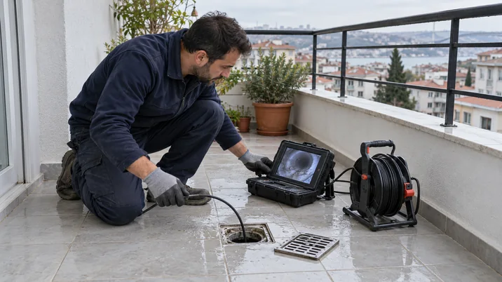 Balkon gider borusunun kameralı kontrolü